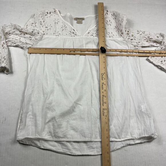Lucky Brand White Eyelet Boho Blouse 3/4 Sleeve Festival Cottagecore Shirt Large - Picture 5 of 10